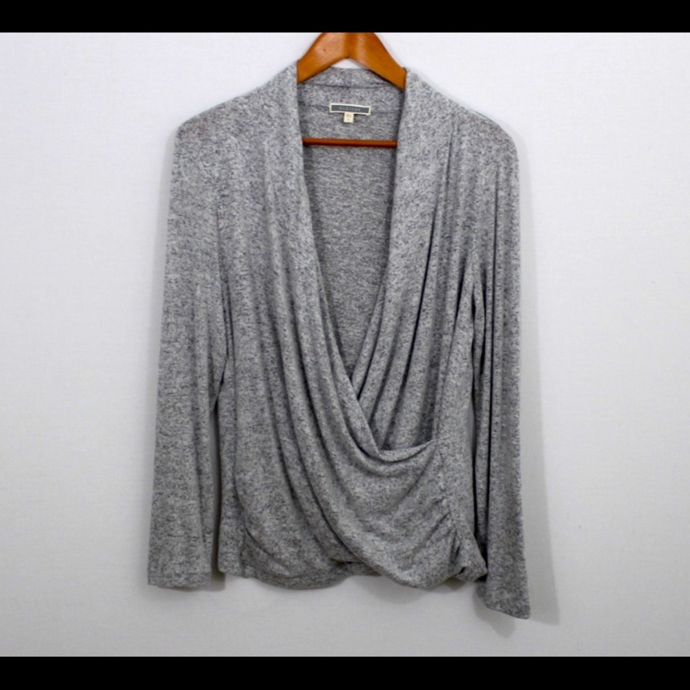 ☃️ Pleione Long Sleeve Gray Plunge Ruched Sweater